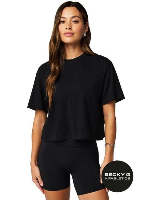 Fabletics Black 100% Cotton Boxy Tee