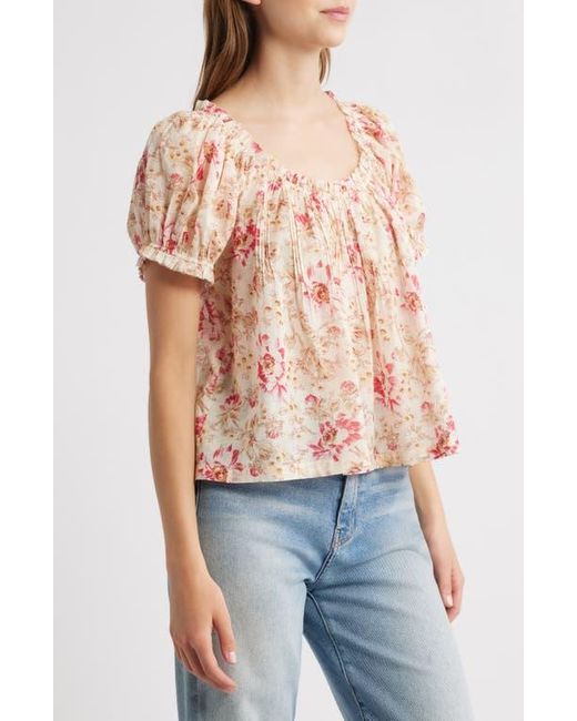 Doen Blue Frederica Floral Pleated Organic Cotton Top