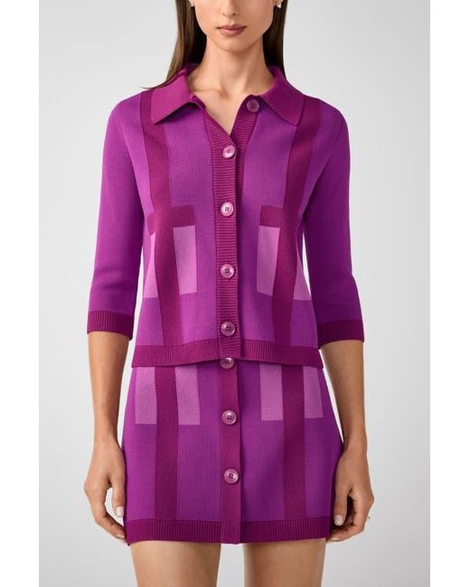 Trina Turk Purple Gaia Colorblock Collared Cardigan