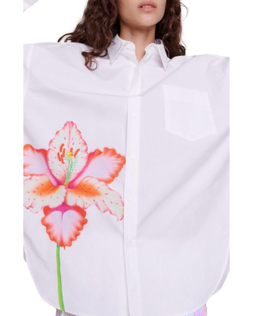Maje White Placed Floral Cotton Button-up Shirt