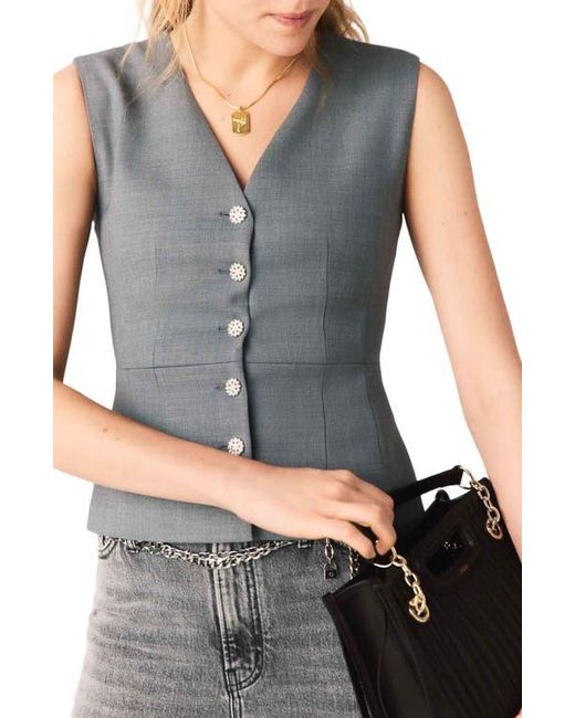 Maje Gray Jewel-Button Tailored Jacket