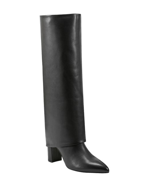 Marc Fisher Black Leina Foldover Shaft Pointed Toe Knee High Boot