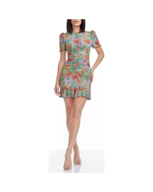Dress the Population Women's Green Chandler Floral Print Metallic Ruched  Minidress - www.web.smkmuhngawen.sch.id
