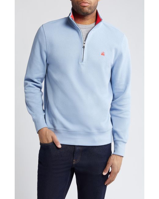 Brooks Brothers Blue Rib Cotton Half Zip Pullover for men