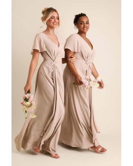Six Stories Knot Front Chiffon Bridesmaid Dress in Natural | Lyst
