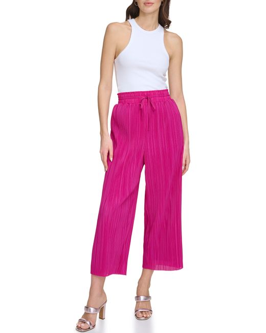 DKNY Pink Pull-on Crop Wide Leg Plissé Pants