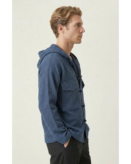 Modenaire Blue Toggle Closure Hooded Jacket for men