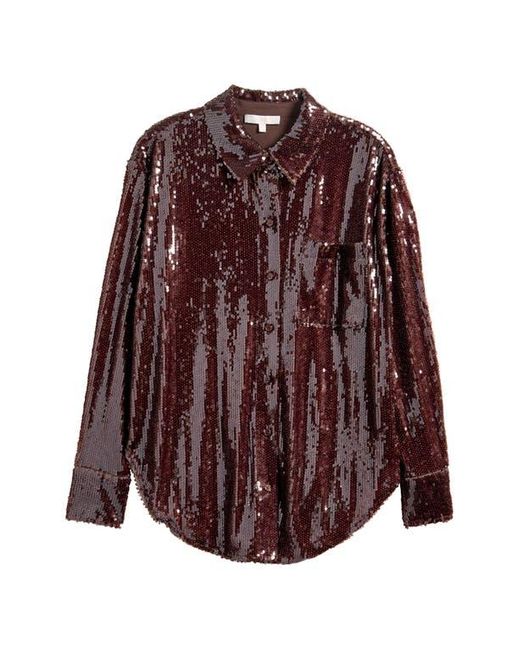 Wayf Brown Find Your Light Sequin Button-Up Shirt