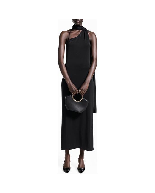 Milos Asymmetric Neckline Maxi Dress Black Dot