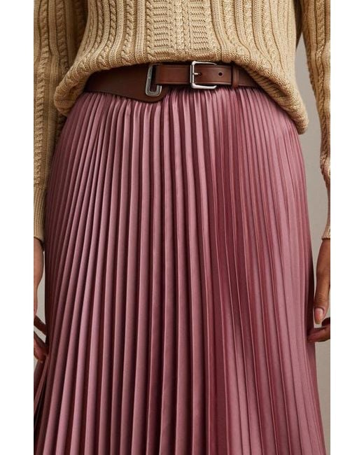 Ralph Lauren Red Pleated Charmeuse Midi Skirt