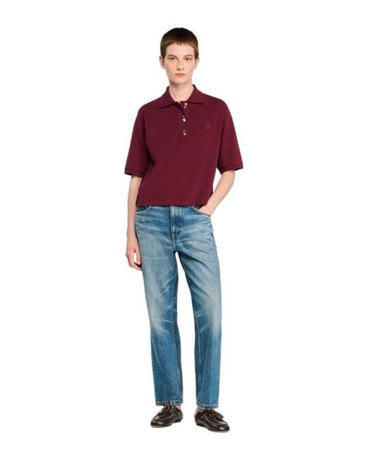 Sandro Red Polo Shirt With Decorative Buttons