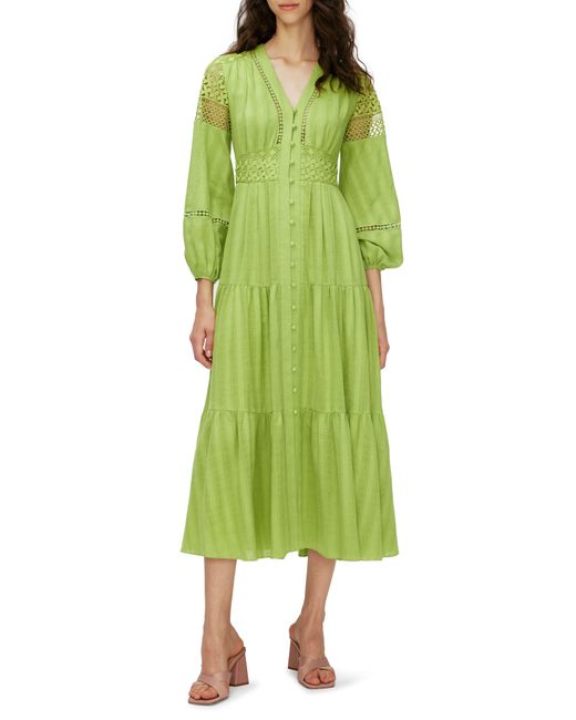 Diane von Furstenberg Green Gigi Lace Inset Cotton Midi Shirtdress