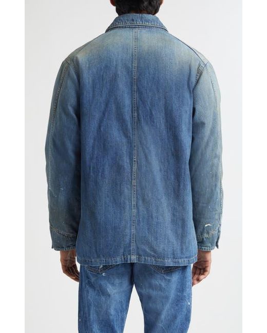 Visvim Blue Distressed Denim Down Chore Jacket for men