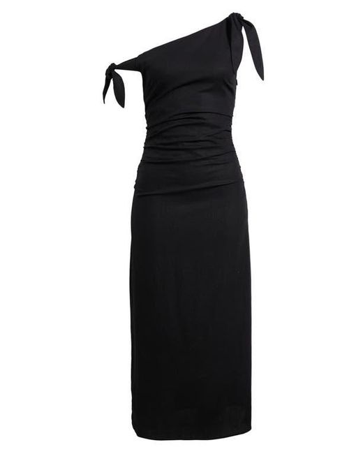 Wayf Black Clio Tie Shoulder Linen Blend Midi Dress