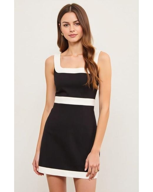 Modenaire Black Sleeveless Mini Dress With Contrast Trim And Square Neckline