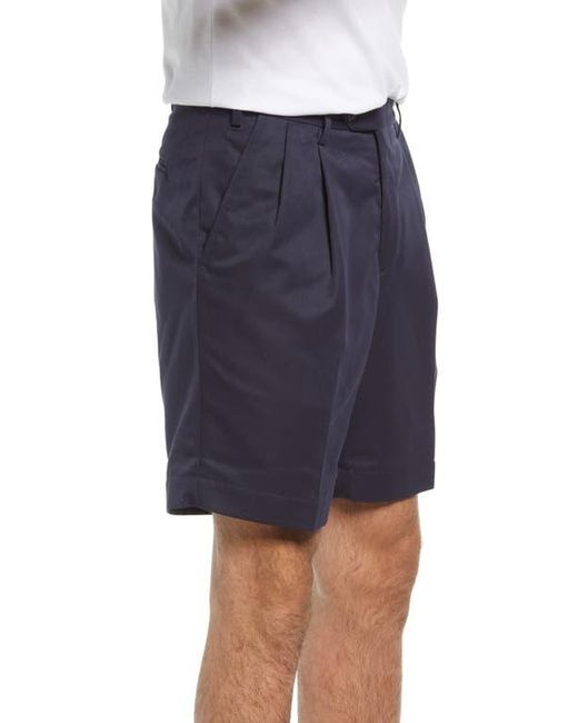 Berle Blue Microfiber Self Sizer Pleated Shorts for men