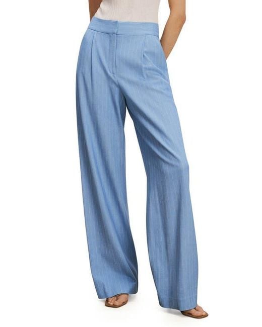 Veronica Beard Women's Blue Heyser Pinstripe Pleated Wide Leg Pants
