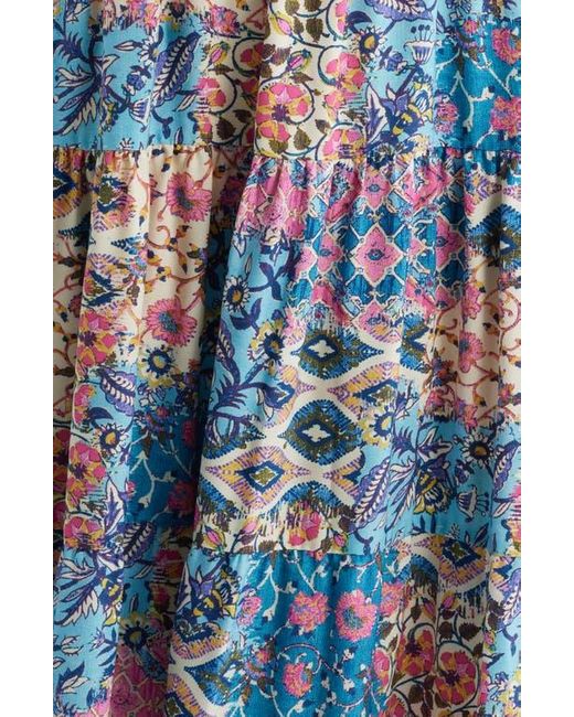 Eliza J Blue Mixed Print Bow Front Tiered Maxi Sundress