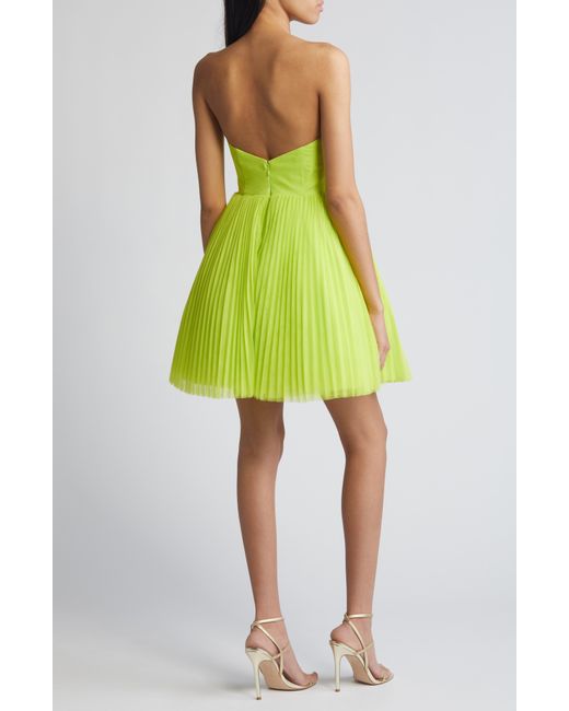 Hutch Yellow Pleated Strapless Tulle Minidress