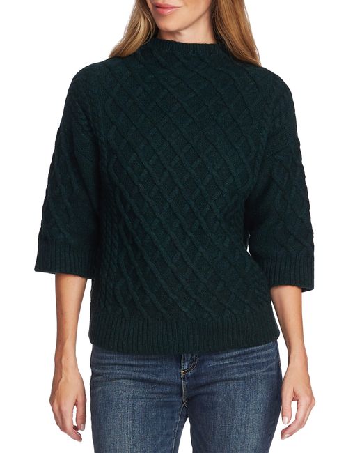 Vince Camuto Blue Chunky Cable Knit Funnel Neck Sweater