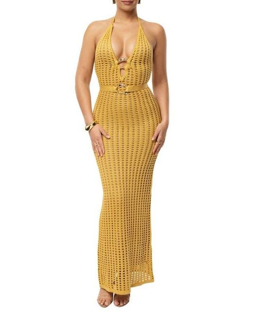 JLUXLABEL Dream Open Stitch Halter Dress in Yellow | Lyst