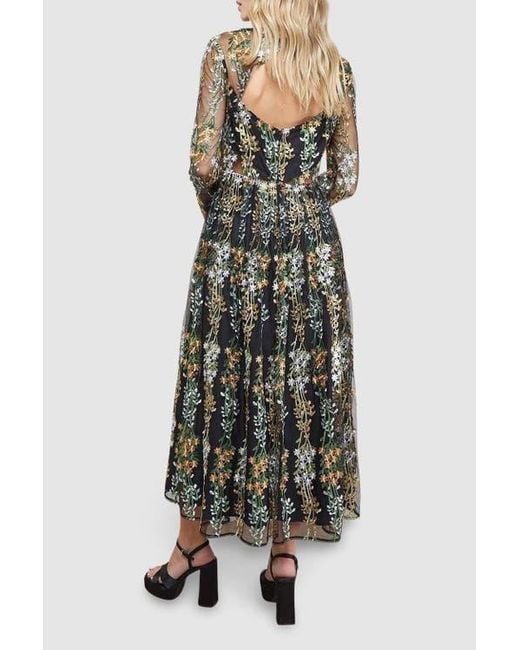 Oasis Multicolor Open Back Long Sleeve Midi Dress