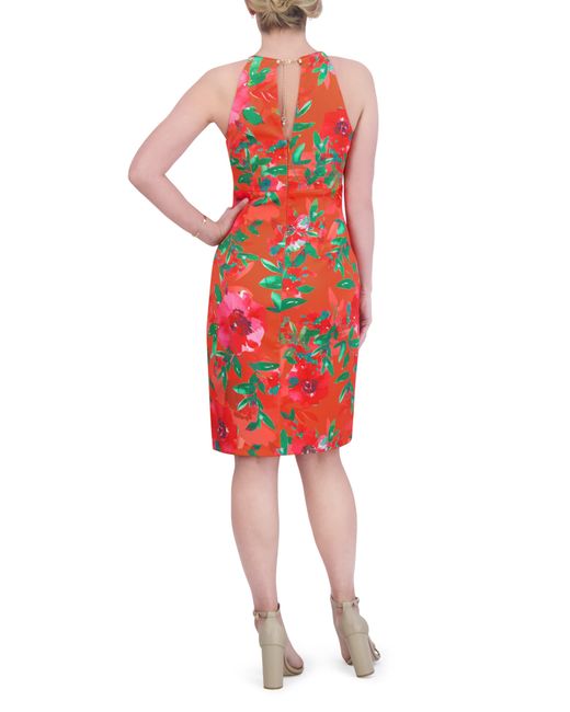 Eliza J Red Floral Chain Detail Sheath Dress