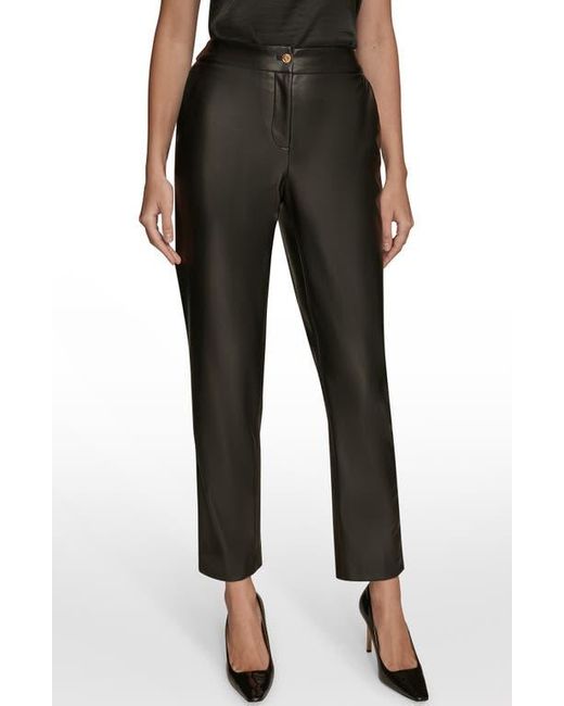 Donna Karan Black Faux Leather Ankle Slim Fit Pants