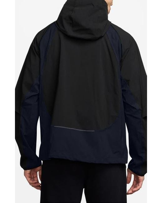 Nike Black Tech Dri-Fit Woven Oversize Hooded Stretch Nylon Zip Jacket for men