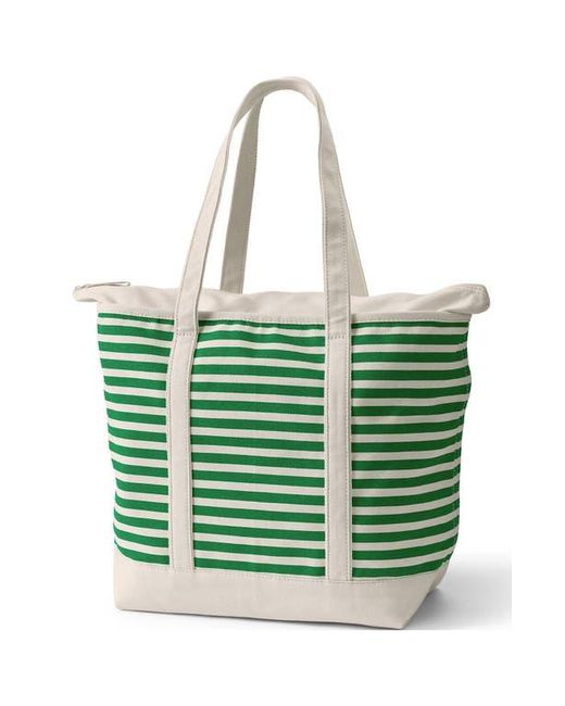 Lands' End Green Zip Top Long Handle Canvas Tote Bag