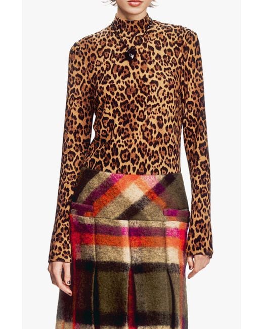 Anna Sui Red Leopard Knit Turtleneck