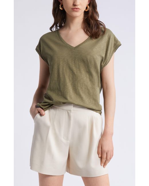 Nordstrom Green Sleeveless V-neck Cotton T-shirt