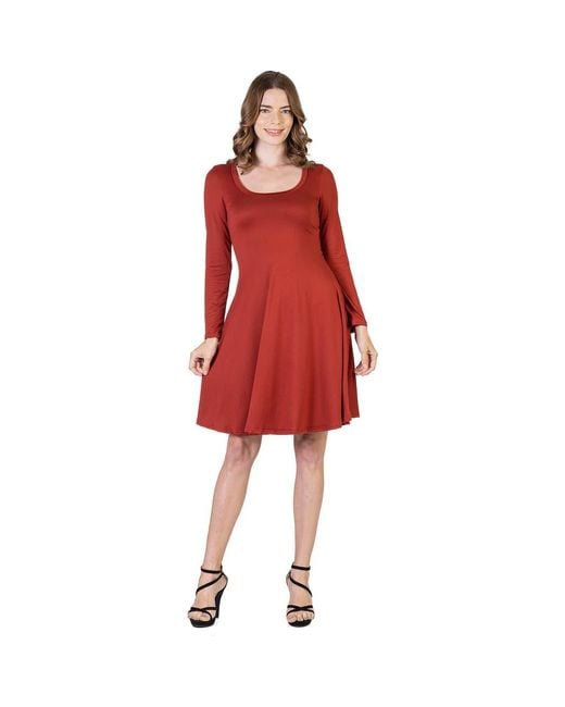 24seven Comfort Apparel Women's Classic Long Sleeve Flared Mini Dress