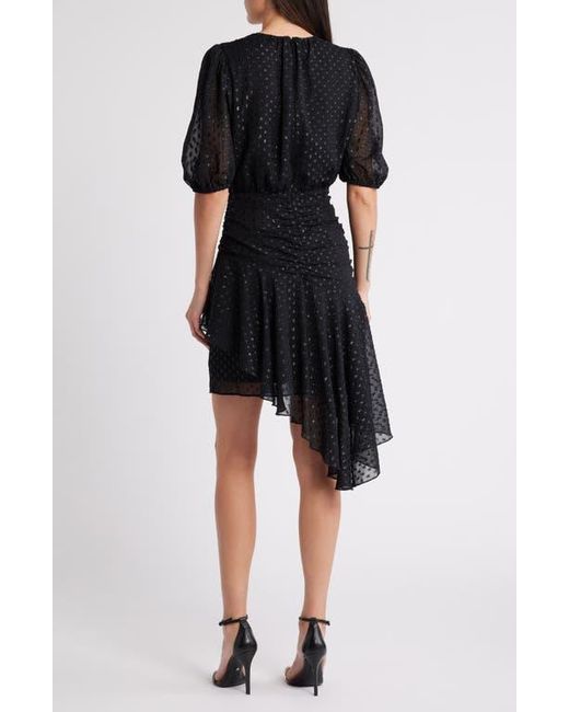 Chelsea28 Black Metallic Clip Dot Asymmetric Dress