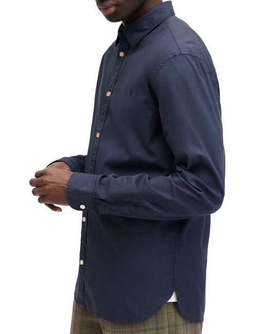 AllSaints Blue Hawthorne Slim Fit Button-up Shirt for men