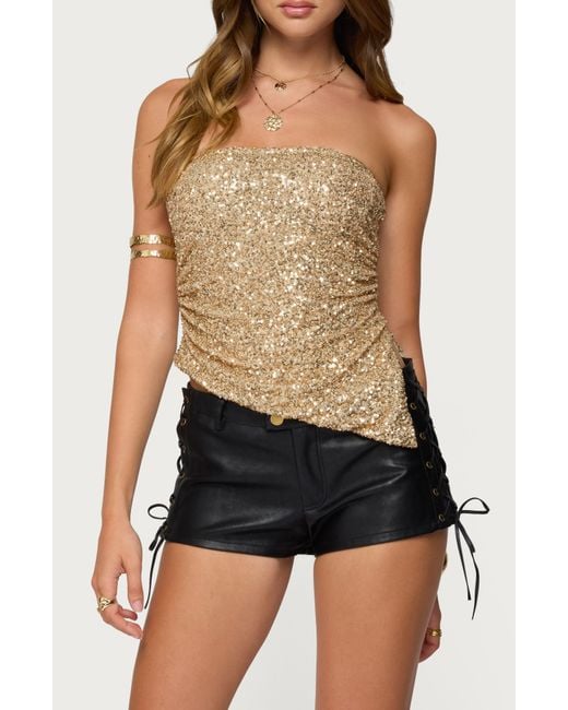 Edikted Black Sequin Strapless Asymmetric Top