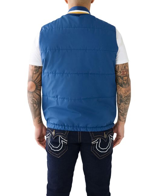 True Religion Blue Colorblock Chevron Puffer Vest for men
