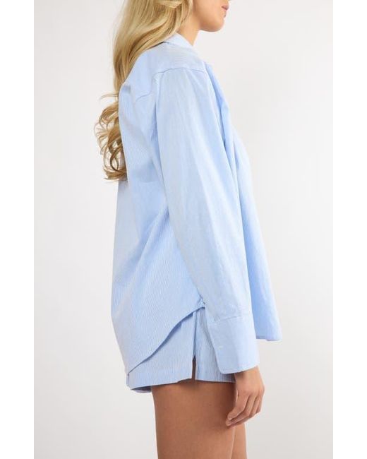 Viens Avec Moi Blue Everyday Oversize Stripe Button-Up Shirt