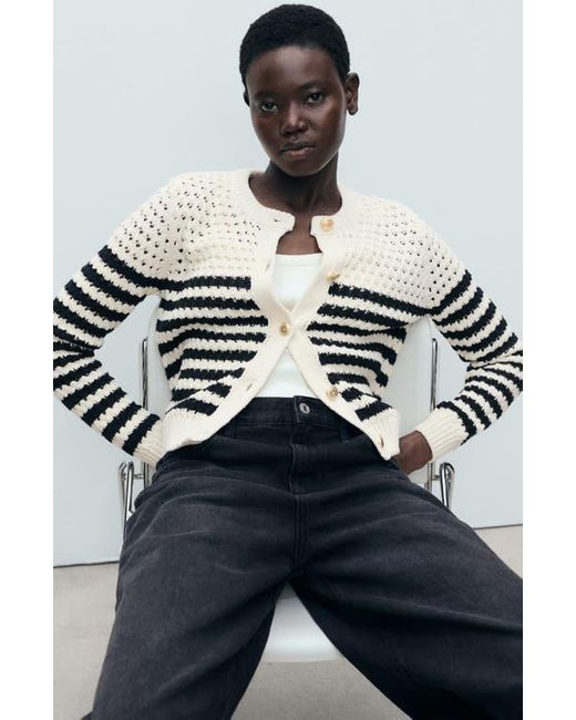 Mango Blue Stripe Openwork Cardigan