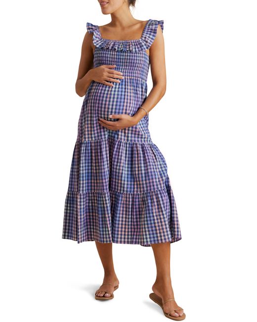 A Pea In The Pod Blue Ruffle Cotton Midi Maternity/nursing Sundress