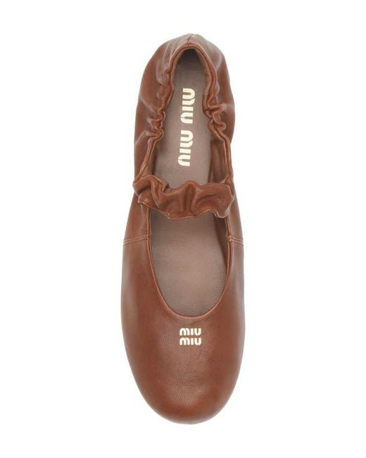 Miu Miu Brown Ruched Ballerina Flat