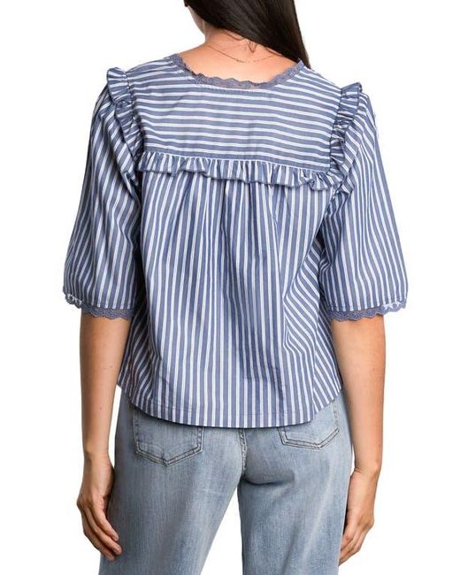BILLY T Blue Juliet Lace & Ruffle Cotton Blend Top