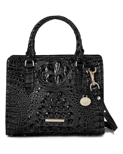 Brahmin Black Cami Croc Embossed Leather Satchel