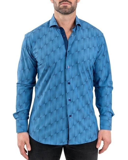 Maceoo Blue Einstein Stretch Optical Button-Up Shirt for men