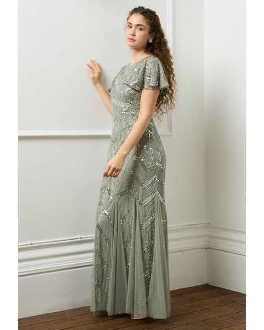 Beauut Embellished Sequin Beaded Maxi Dress With Short Sleeve in Green |  Lyst