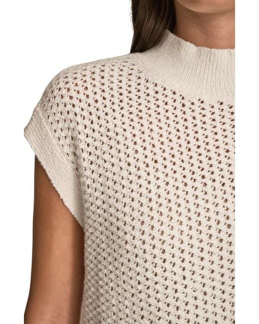 Donna Karan Blue Open Stitch Cap Sleeve Sweater