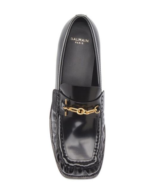 Balmain Gray Sync Glazed Leather Loafer for men