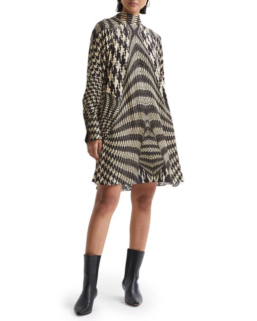 Reiss Multicolor Ester Mixed Houndstooth Plaid Long Sleeve Swing Dress