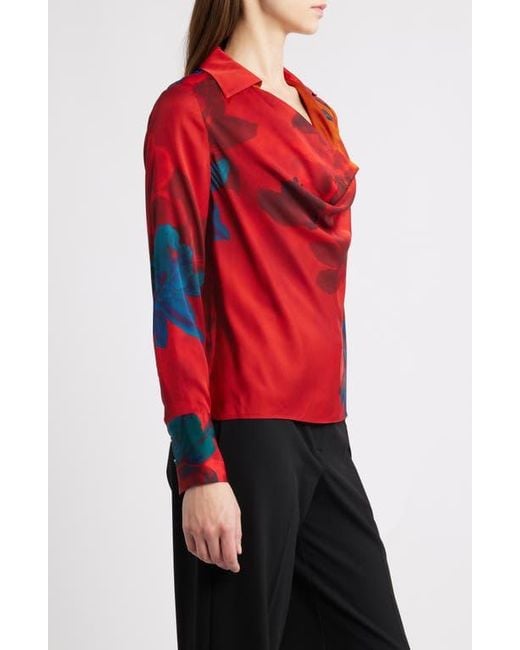 Tahari Red The Ciaran Abstract Print Stretch Silk Top