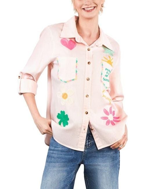 BILLY T Pocketful Of Sunshine Embroidered Denim Graphic Button-Up Shirt
